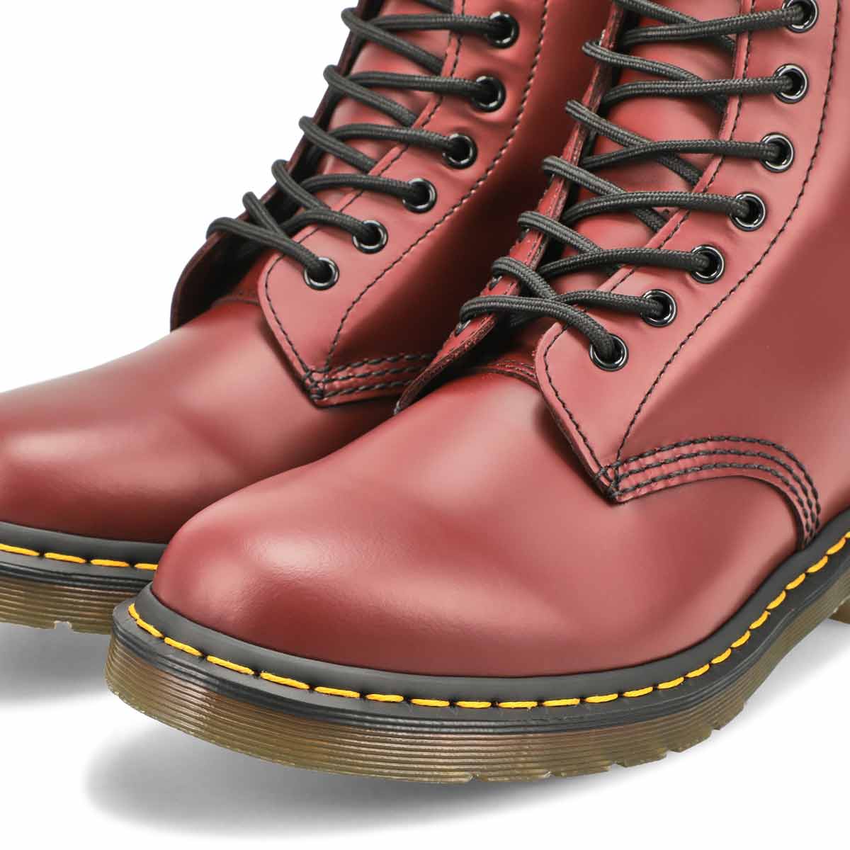 Bottes 1460 à 8 œillets, cuir lisse cerise, hommes