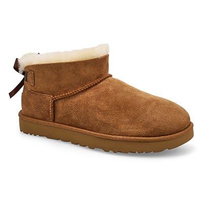 Botte en peau de mouton Ultra Mini Bailey Bow pour femmes - châtaigne