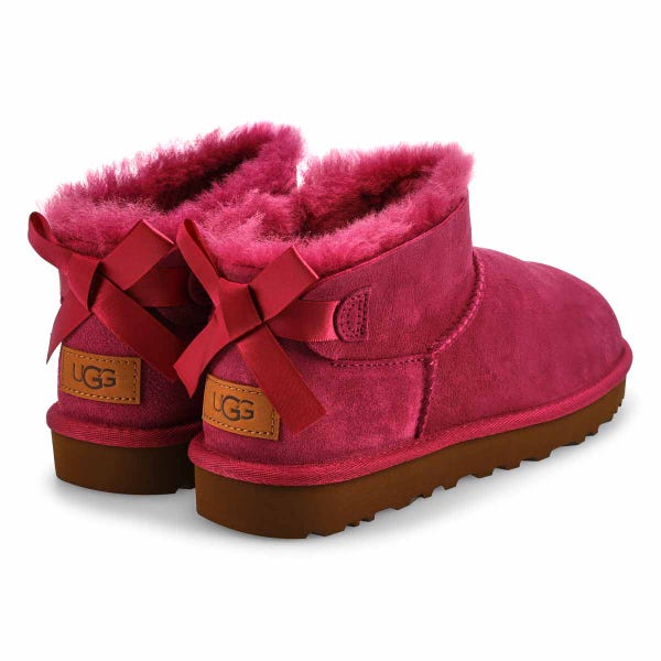 Women's UGG Ultra Mini Bailey Bow sheepskin boot in Dark Winterberry.