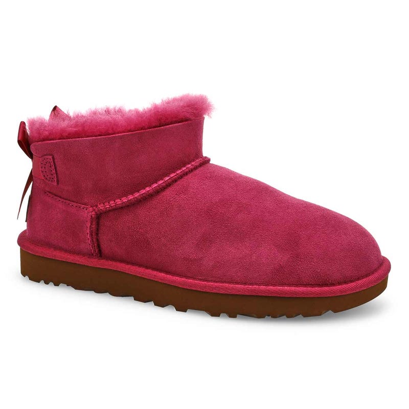 Women's UGG Ultra Mini Bailey Bow sheepskin boot in Dark Winterberry.