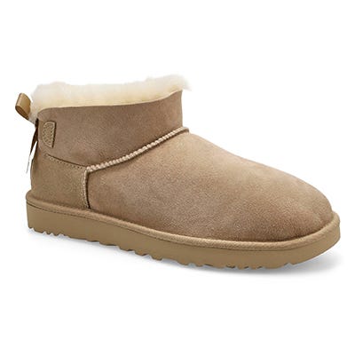 Lds Ultra Mini Bailey Bow Sheepskin Boot - Sand