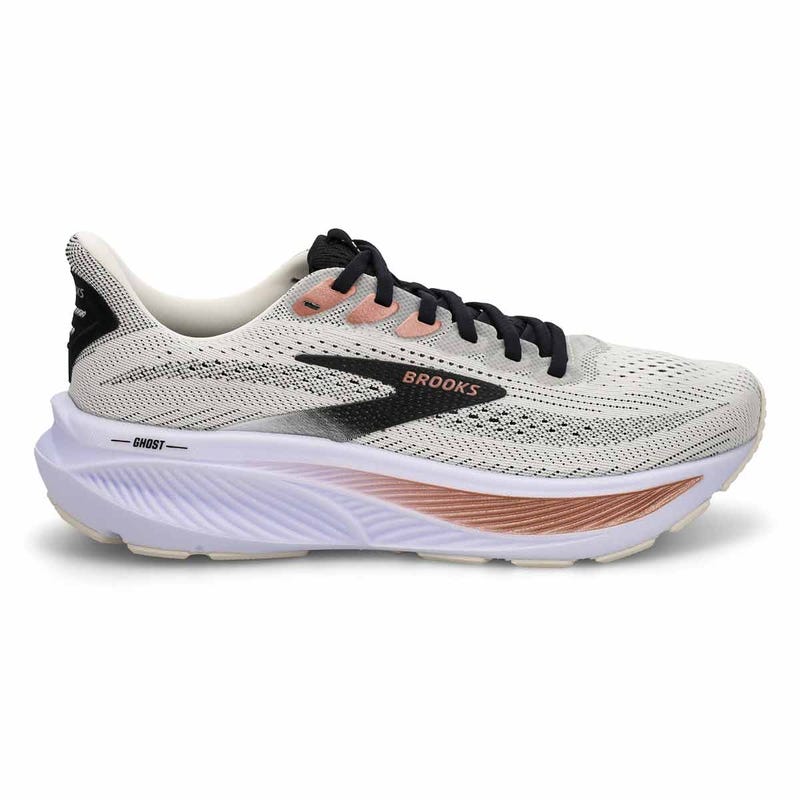 Women's Ghost 17 Lace Up Wide Performance Sneaker - White/Black/Rose Gold