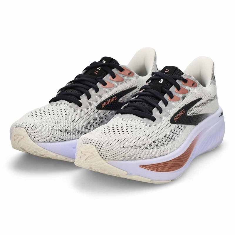 Women's Ghost 17 Lace Up Wide Performance Sneaker - White/Black/Rose Gold
