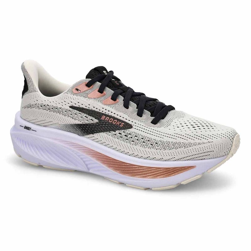 Women's Ghost 17 Lace Up Wide Performance Sneaker - White/Black/Rose Gold