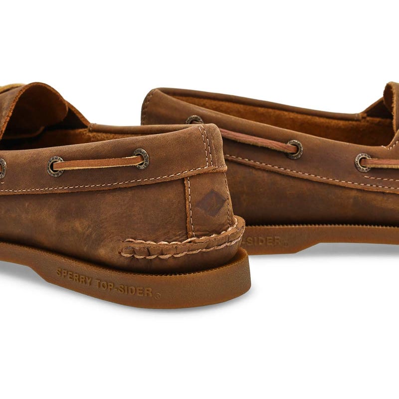 Chaussure bateau A/O 2 œillets pour hommes en cuir – Brun
