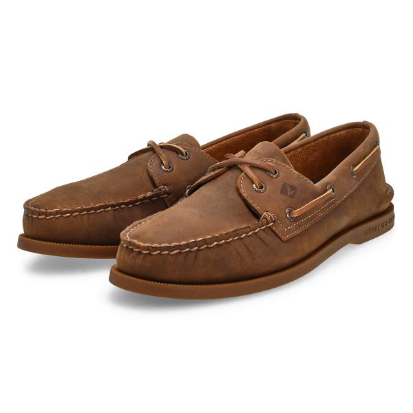 Chaussure bateau A/O 2 œillets pour hommes en cuir – Brun