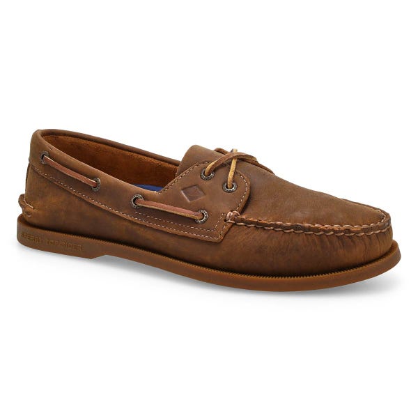Chaussure bateau A/O 2 œillets pour hommes en cuir – Brun