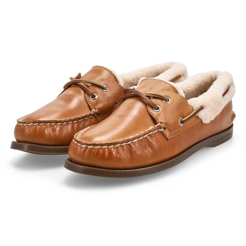 Women's Authentic Original 2-Eye Leather Cozy  Boat Shoe - Tan
