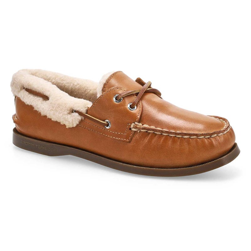 Women's Authentic Original 2-Eye Leather Cozy  Boat Shoe - Tan