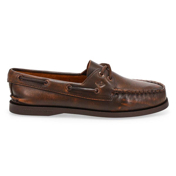 Chaussure bateau pour femmes A/O 2-Eye en cuir – Brun foncé