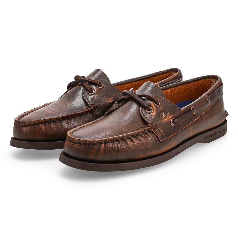 Chaussure bateau pour femmes A/O 2-Eye en cuir – Brun foncé