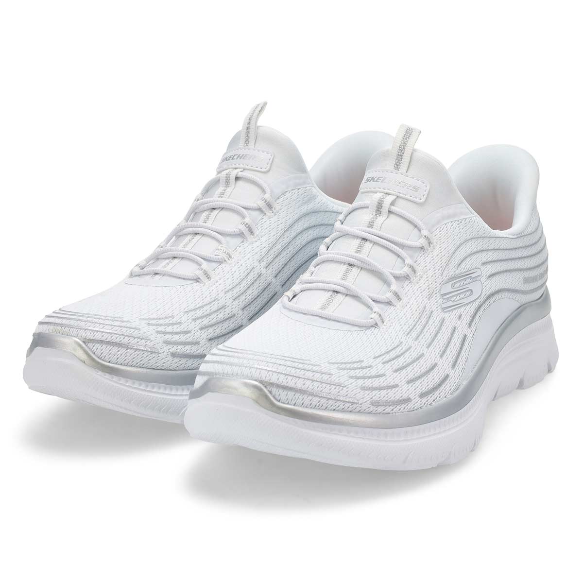 Women'a Summits Plus Slip-Ins Sneaker - White/Silver