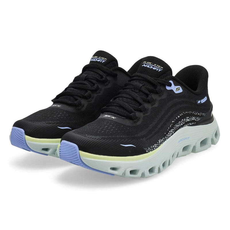 Women's Arch Fit Glide-Step Wave Slip-Ins Sneaker - Black/ Turqoise