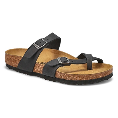 Lds Mayari Oiled Leather Toe Sleeve Sandal - Black