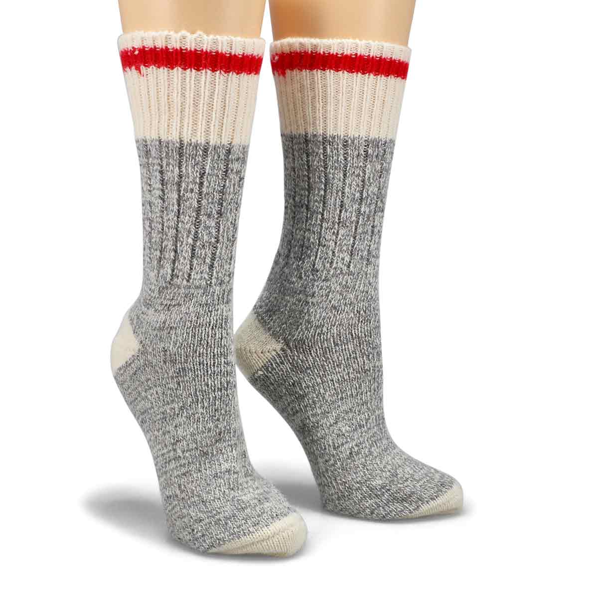 Chaussettes épaisses, mélange laine grs/blc, femme