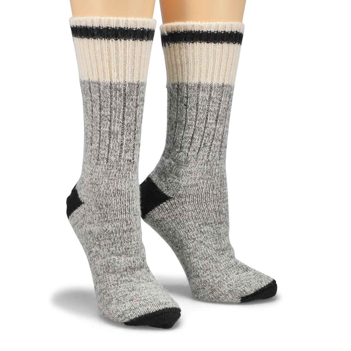 Chaussettes épaisses, mél. laine gris/noir, femmes