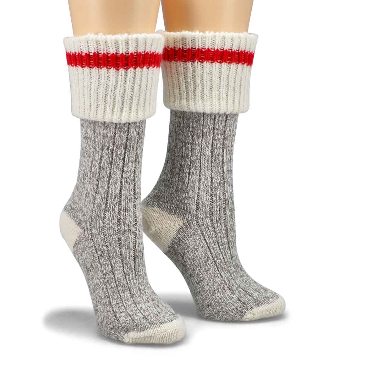 Chaussettes hautes DURAY, laine gris/blanc, femmes