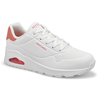 Lds Uno Pop Back Lace Up Sneaker - White/Coral
