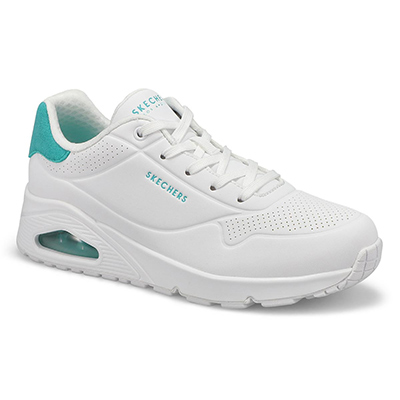 Lds Uno Pop Back Lace Up Sneaker - White/Mint