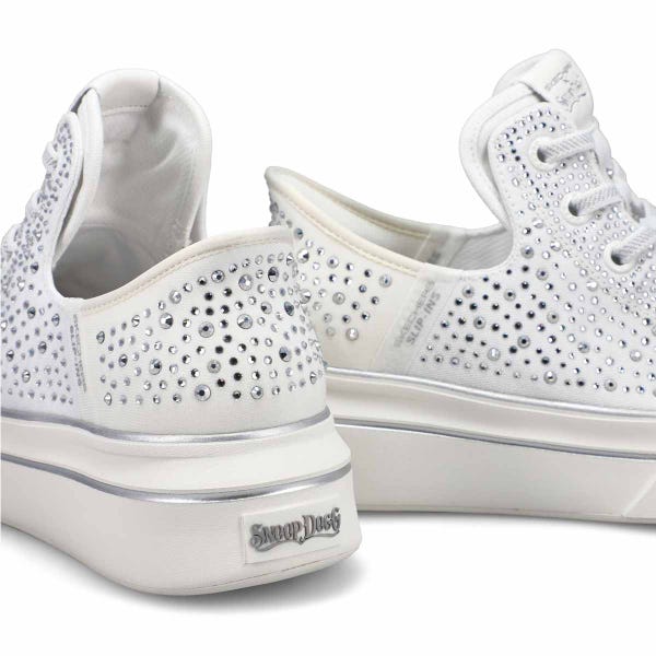 Women's Snoop One Rhine-Stoned Slip-Ins Sneaker - White