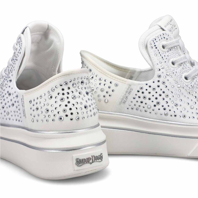 Women's Snoop One Rhine-Stoned Slip-Ins Sneaker - White