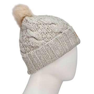 Women's Knit Cable Faux Fur Pom Beanie