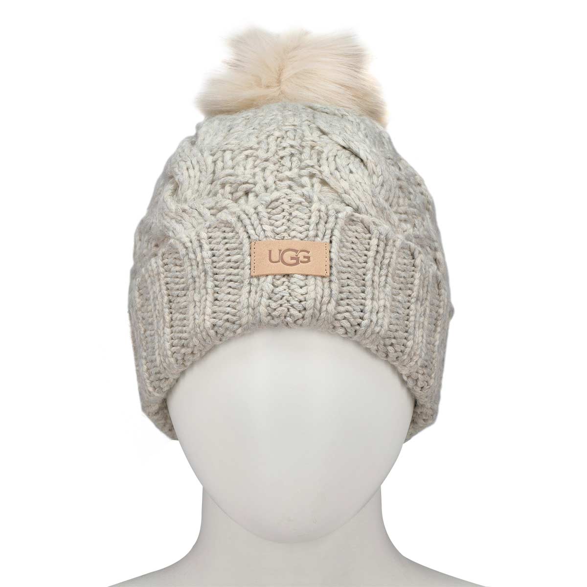 Tuque KNIT CABLE FAUX FUR POM, femmes