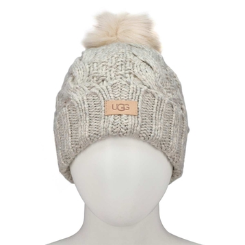 Women's Knit Cable Faux Fur Pom Beanie