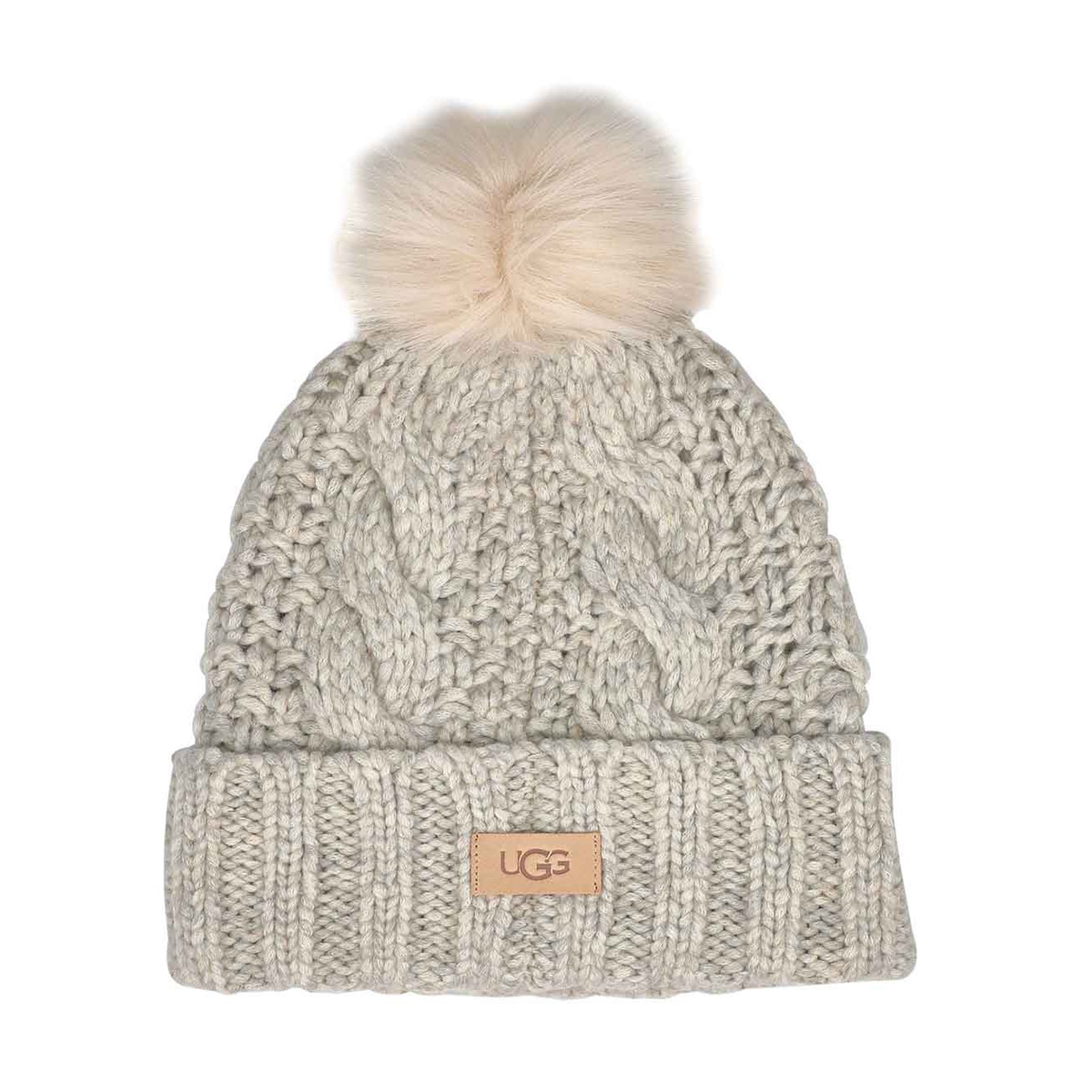 Women's Knit Cable Faux Fur Pom Beanie