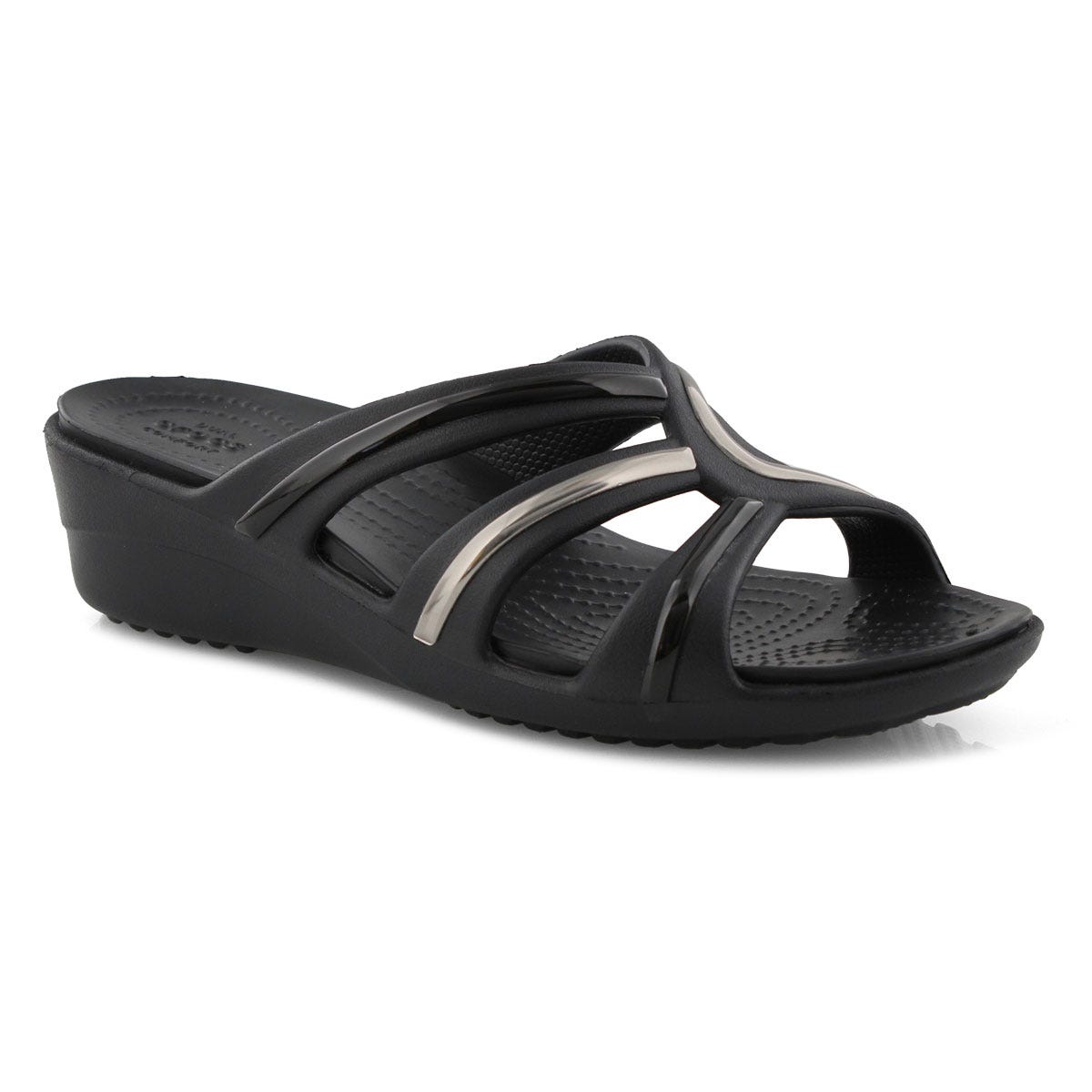 crocs women's sanrah metal block strap wedge sandal