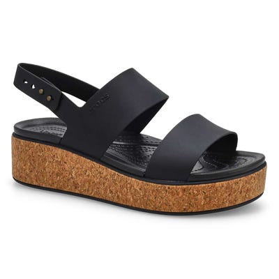 Lds Brooklyn Cork Low Wedge Sandal - Black