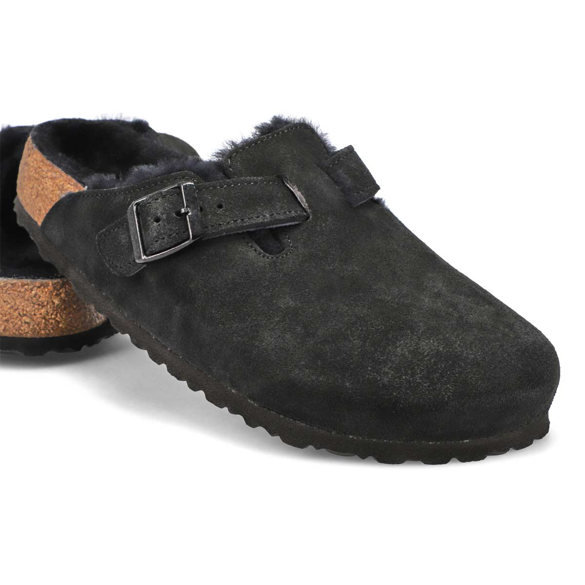 Women's Boston Shearling Suede Casual Clog - Black