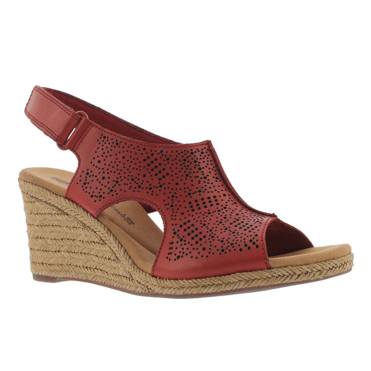 clarks laser cut leather wedge sandal