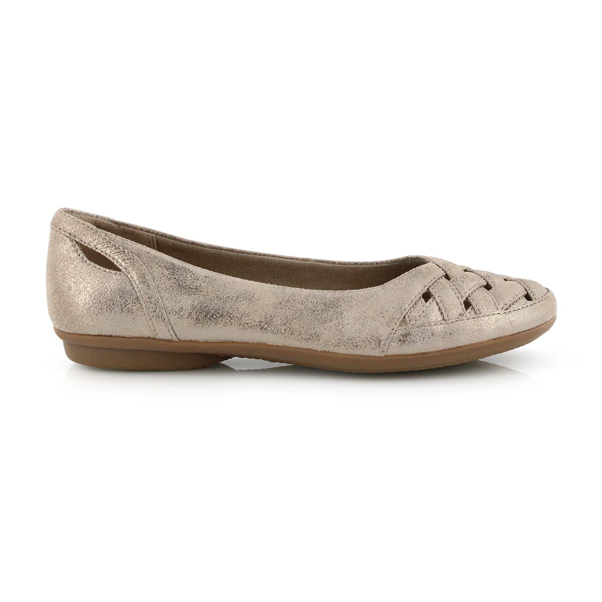 Clarks Womens Gracelin Maze Ballet Flat Shoes Pewter Leather Size 7.5 Wide US