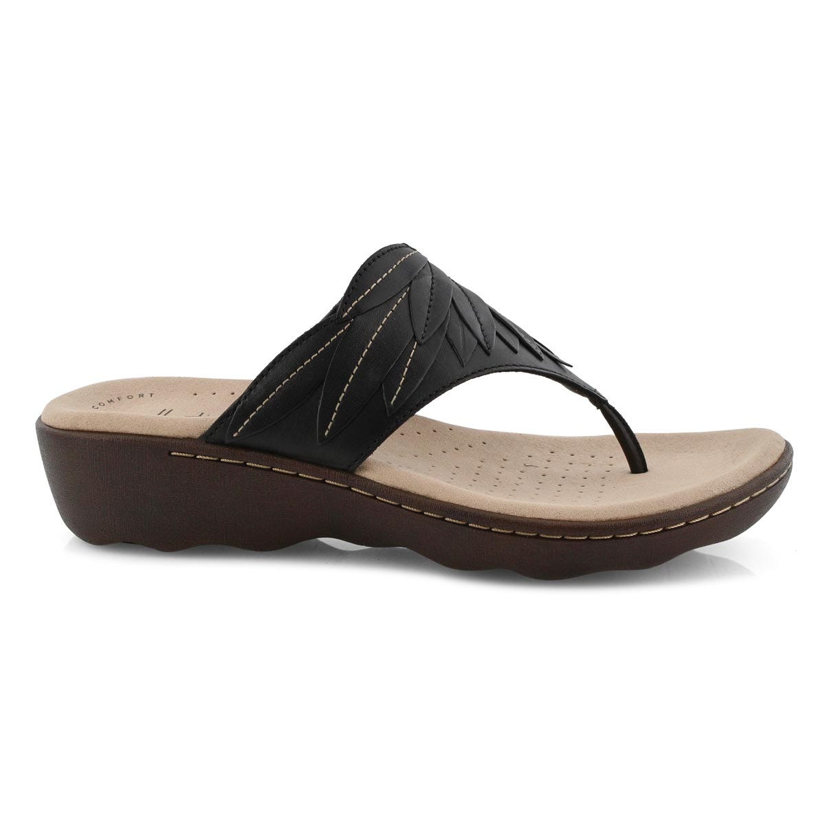 Clarks Women's PHEBE PEARL black wedge thong | SoftMoc.com