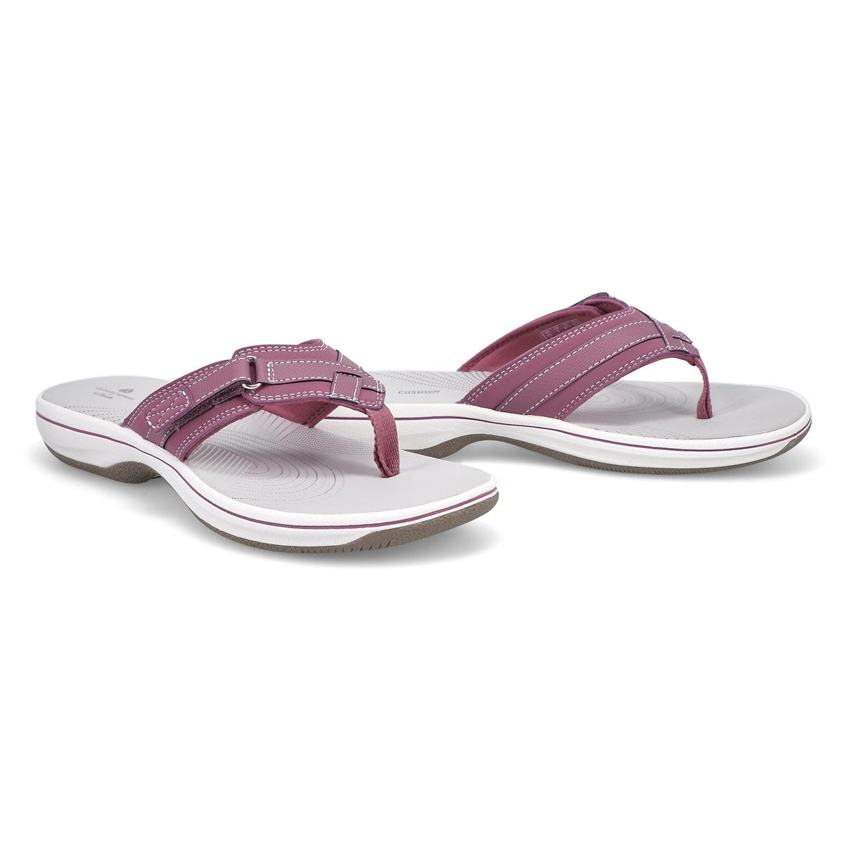 purple clarks flip flops
