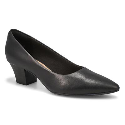 Lds Teresa Step Leather Slip On Heel-Blk