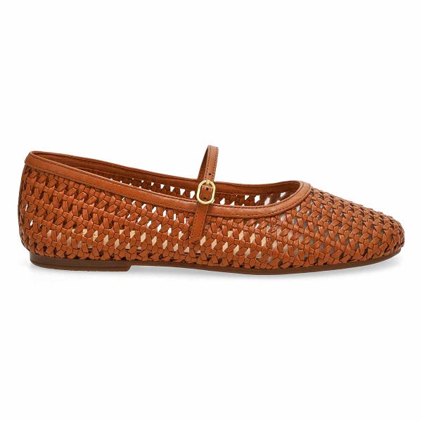 Women's  Livia Sky Leather Maryjane Dress Flat - Tan Weave