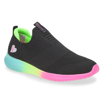 Grls Ultra Flex Slip On Sneaker -Blk/Mlt