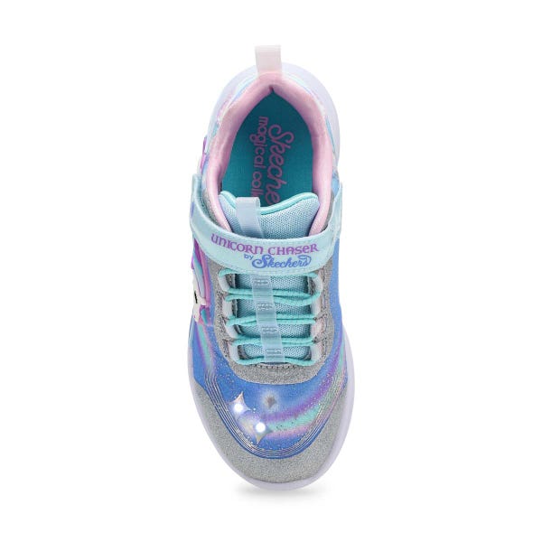 Girls' Unicorn Chaser Light Up Sneaker - Silver Sparkle/Multi
