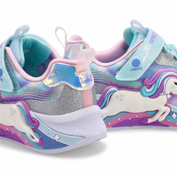 Girls' Unicorn Chaser Light Up Sneaker - Silver Sparkle/Multi