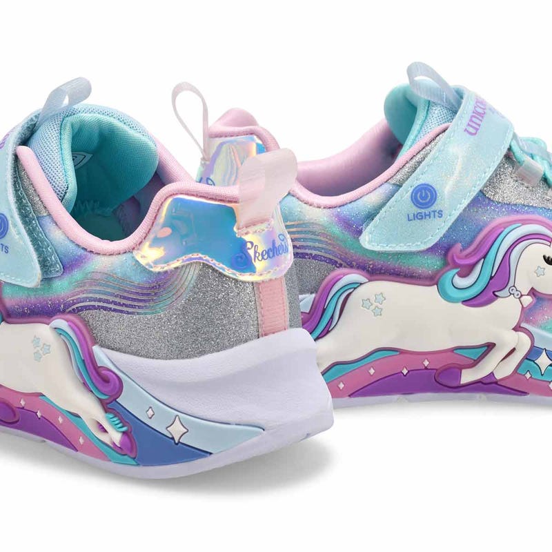 Girls' Unicorn Chaser Light Up Sneaker - Silver Sparkle/Multi