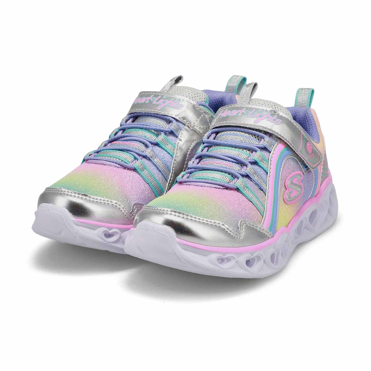 Girls' Heart Lights Rainbow Lux Sneakers - Slv/Mlt