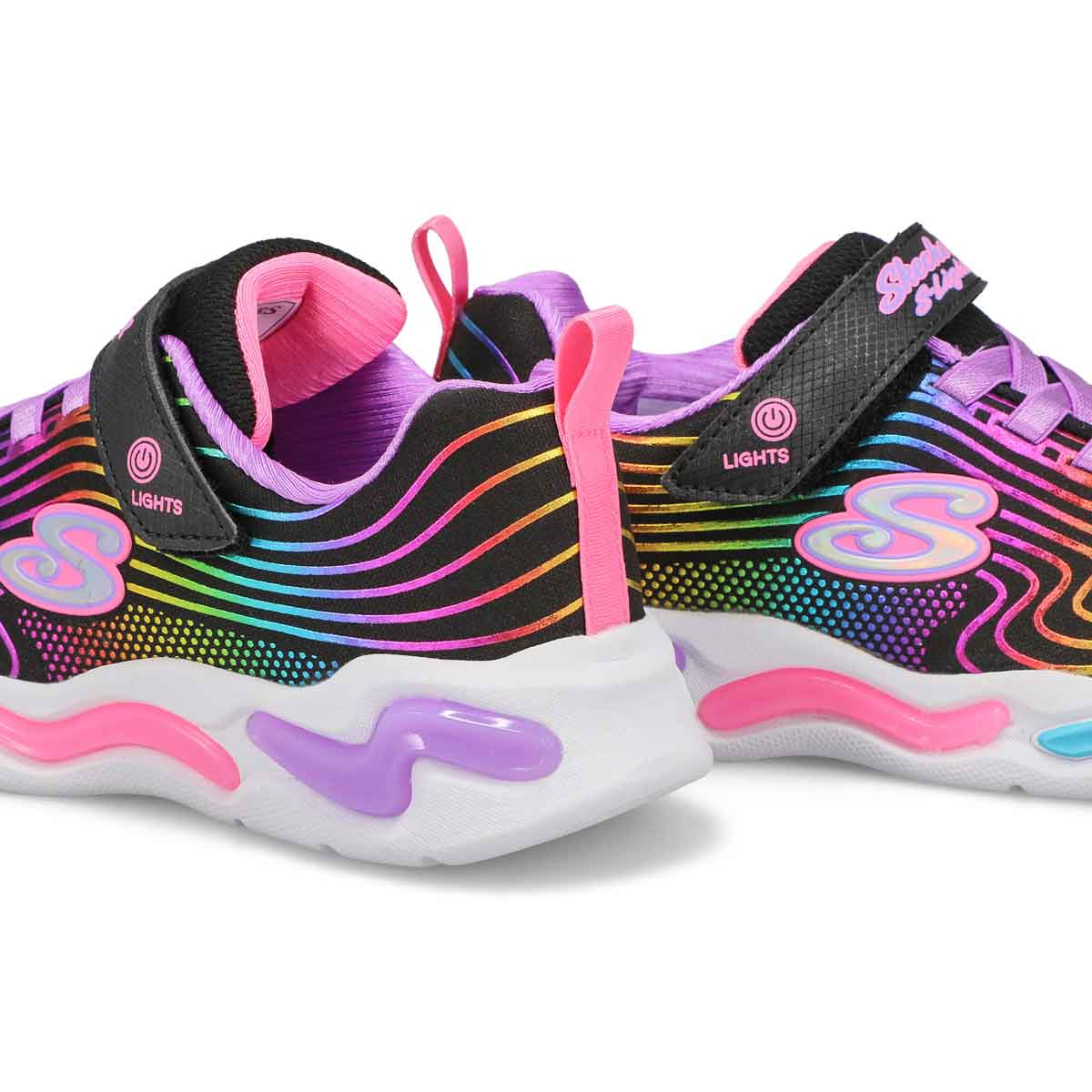 Girls' S Lights Wavy Beams Sneaker - Black/Multi
