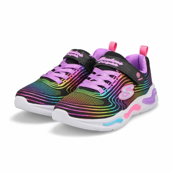 Girls' S Lights Wavy Beams Sneaker - Black/Multi