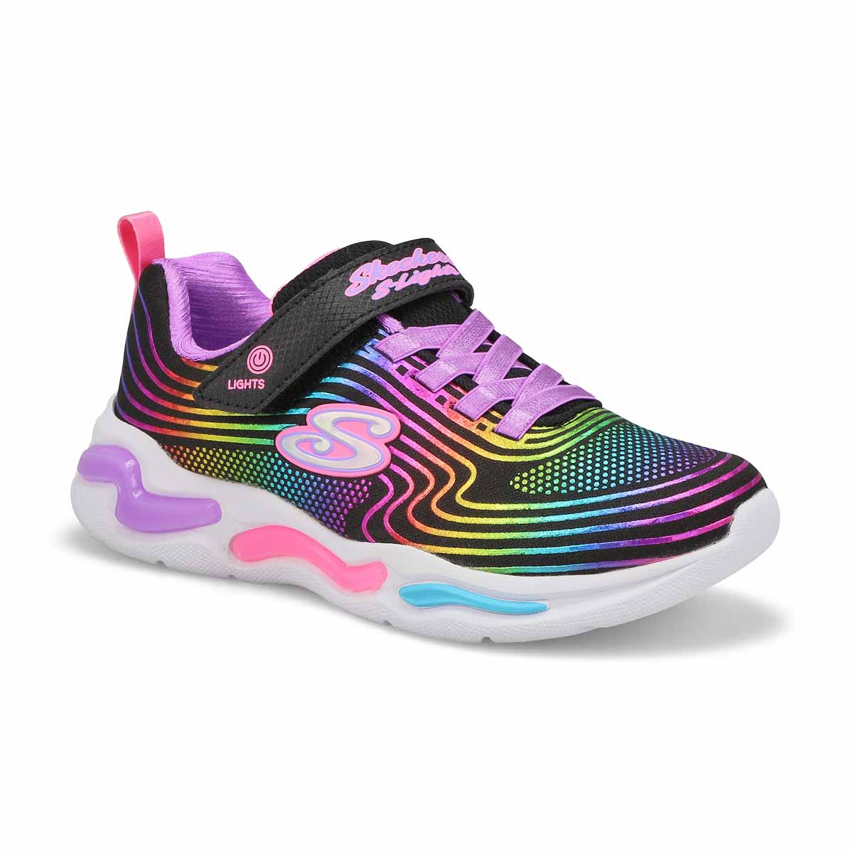 Girls' S Lights Wavy Beams Sneaker - Black/Multi