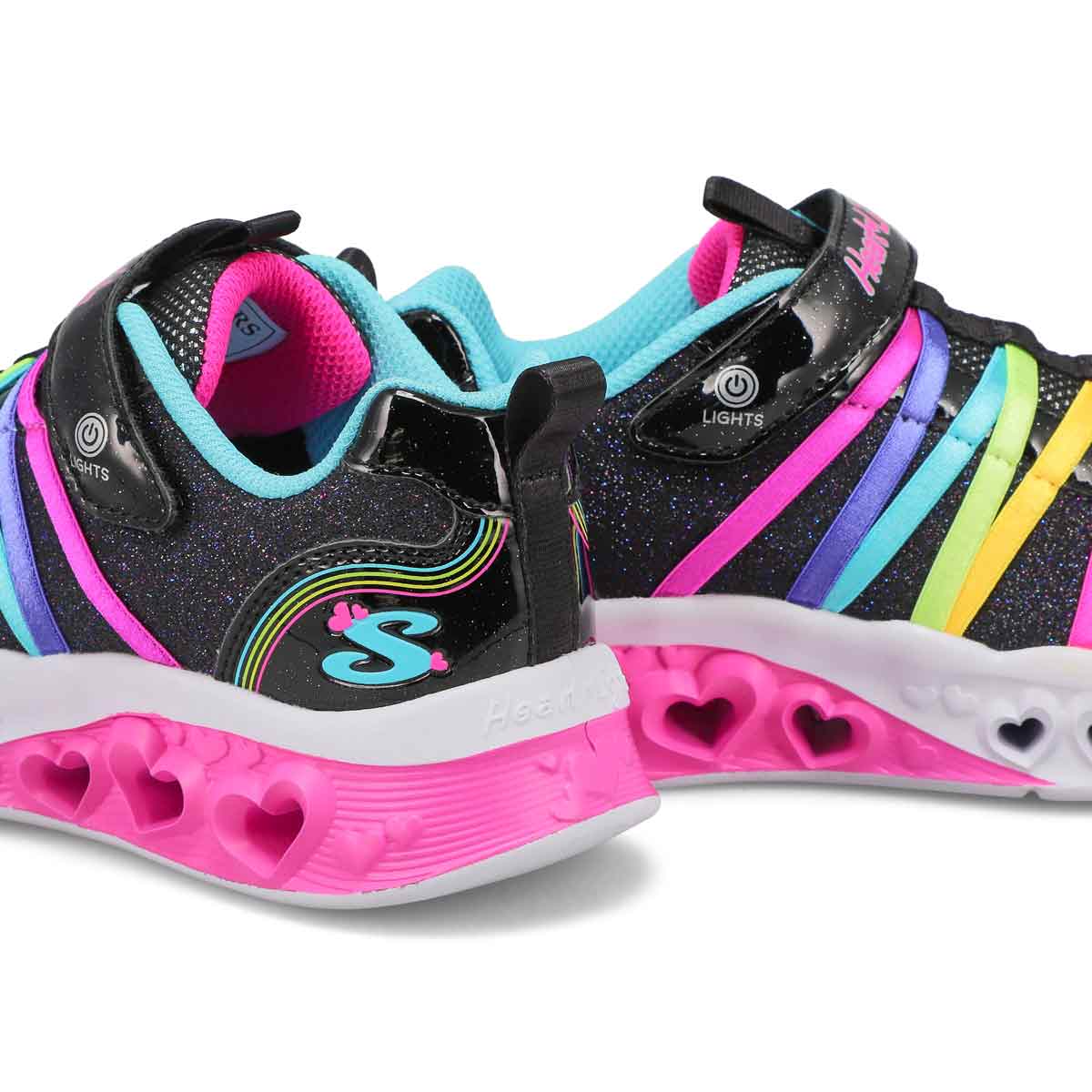 Girls' Flutter Heart LIghts Rainbow Bestie Sneaker - Black/Multi