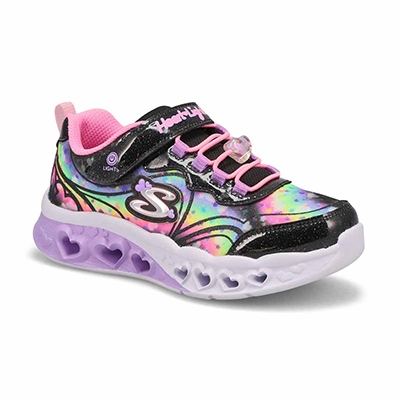 Grls Flutter Heart Lights  Groovy Swirl Sneaker - Black/Pink
