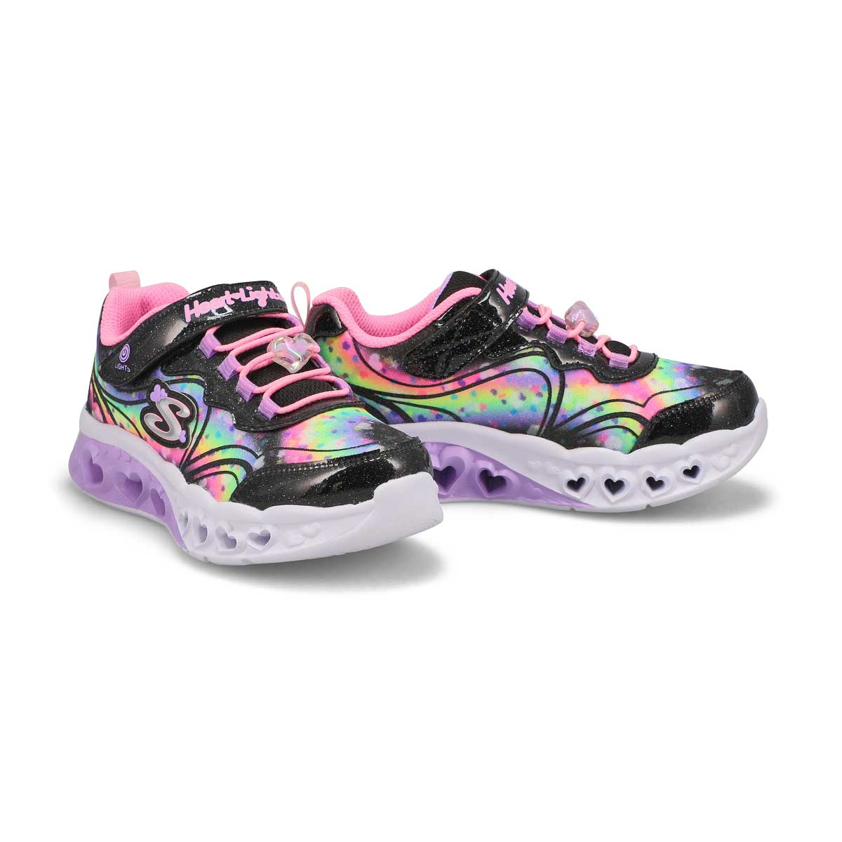 Girls' Flutter Heart Lights Groovy Swirl Sneaker - Black/Pink