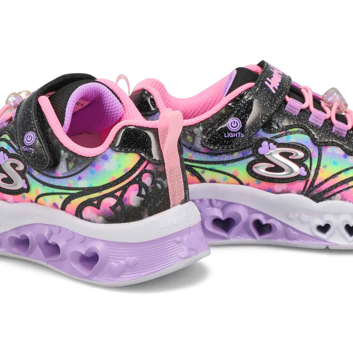 Girls' Flutter Heart Lights Groovy Swirl Sneaker - Black/Pink
